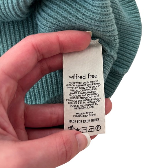 Aritzia Wilfred Free Teal Blue Wool Cotton Ribbed Knit Turtleneck Sweater SZ L - Picture 7 of 11